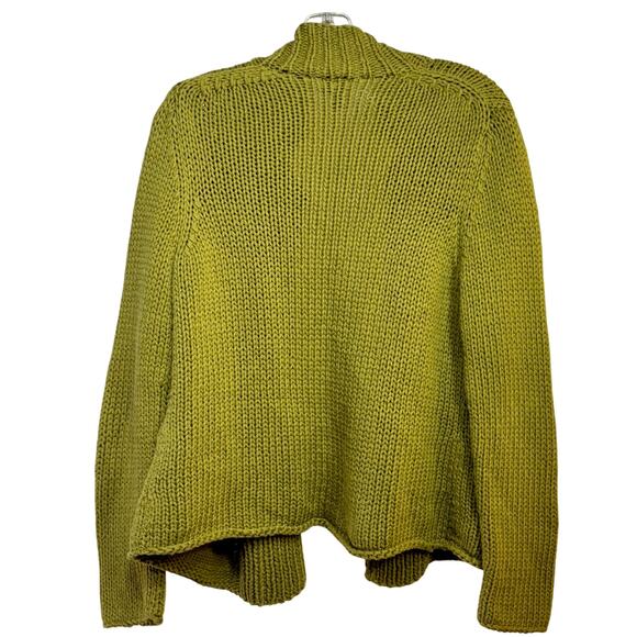 Eileen Fisher Cotton Cardigan Sweater Open Front Women's XS Chartreuse 2 Pockets - Picture 2 of 4